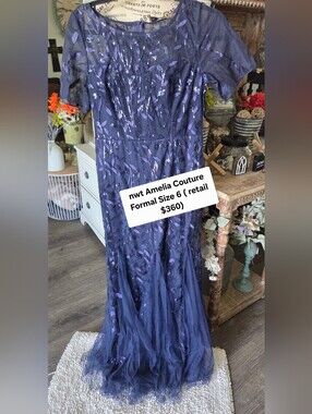 Amelia Couture Navy & Purple Embroidered Evening Gown